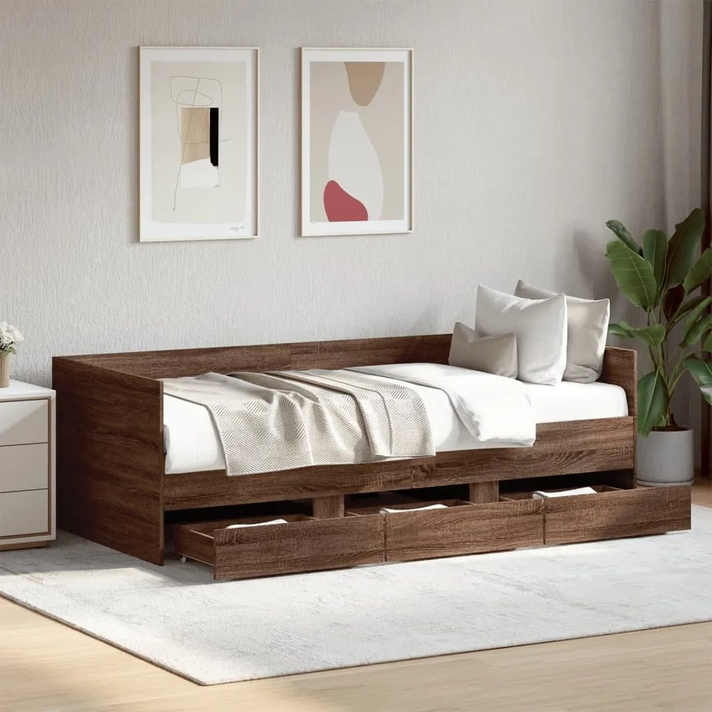 Sofá-cama com gavetas sem colchão 75x190 cm carvalho castanho