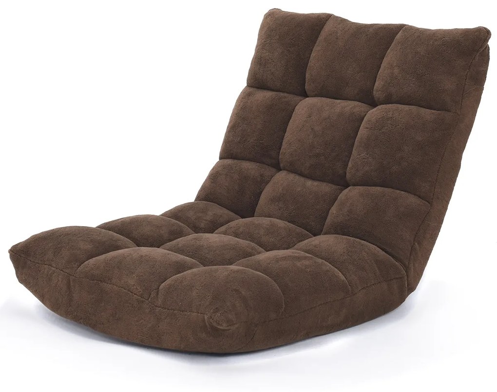 Sofá Dobrável Encosto Ajustável 14 Posições Cadeira para Quarto Sala 105 x 56 x 15 cm Castanho