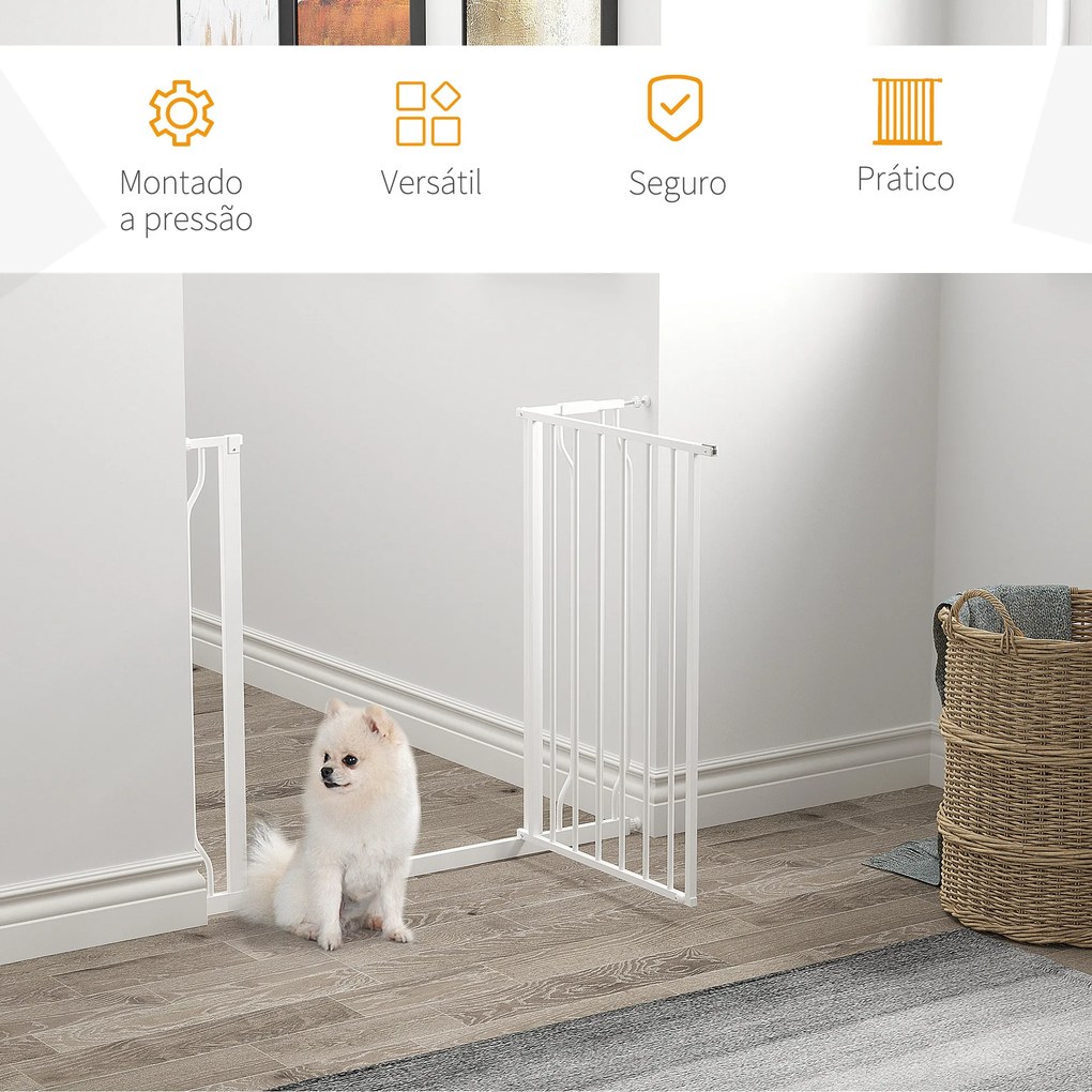 Barreira de Segurança para Cães Extensível para Escadas e Portas 75-95cm com  Extensão de 10 cm Altura 76 cm Branco