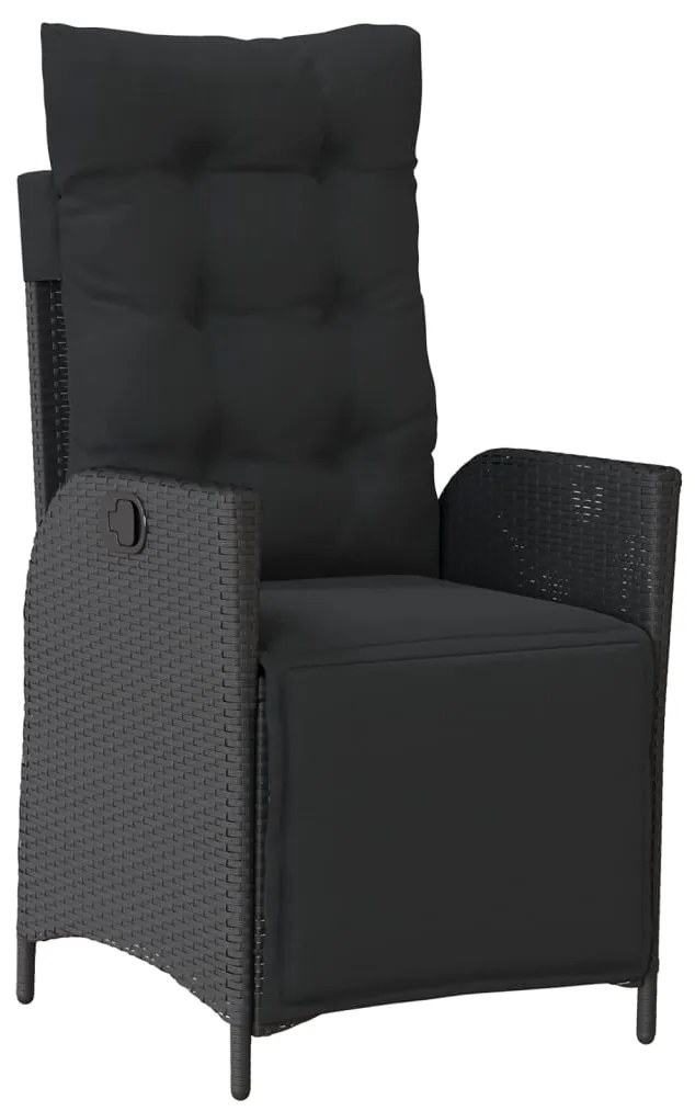 3 pcs conjunto de jantar p/ jardim c/ almofadões vime PE preto