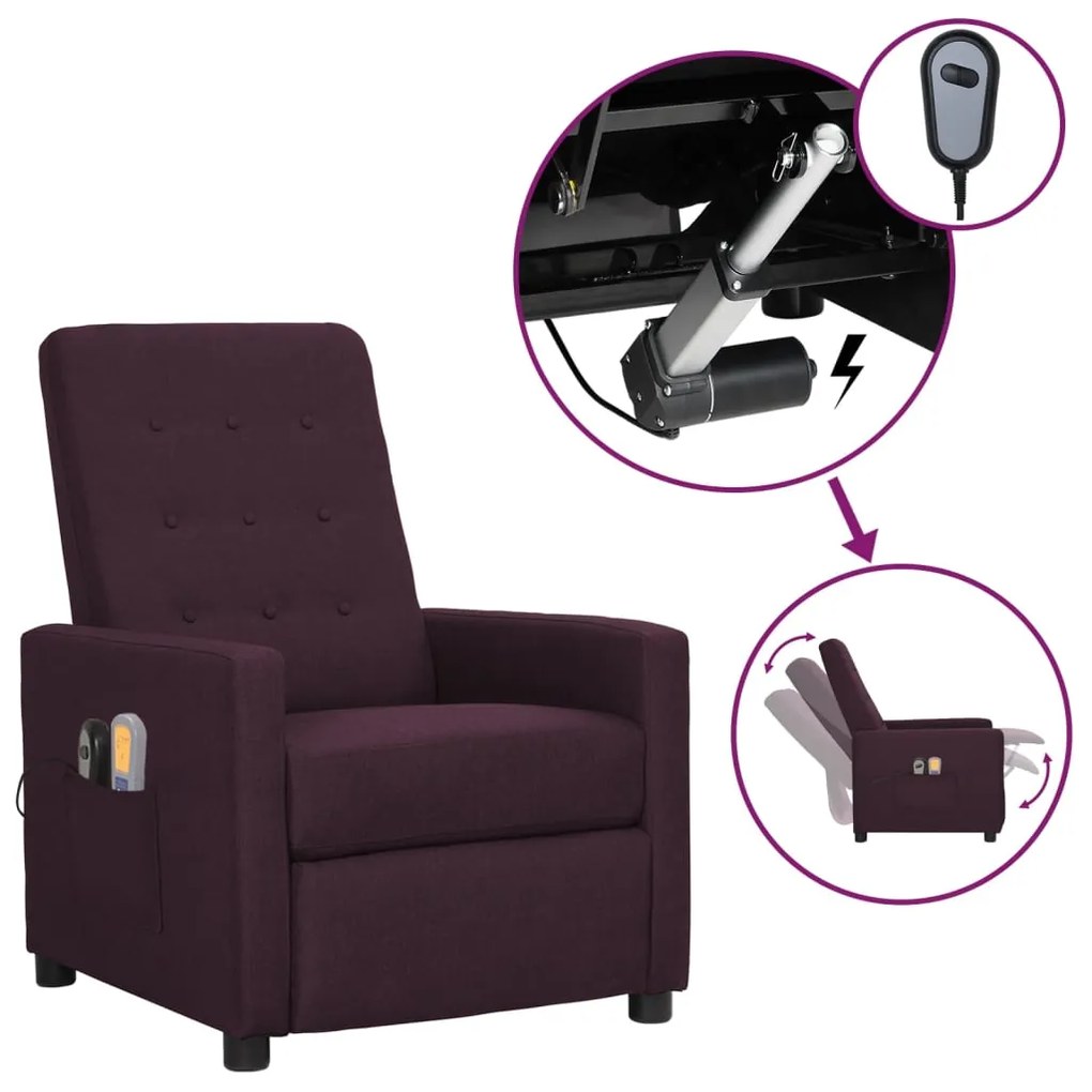 vidaXL Poltrona de massagens elétrica tecido roxo