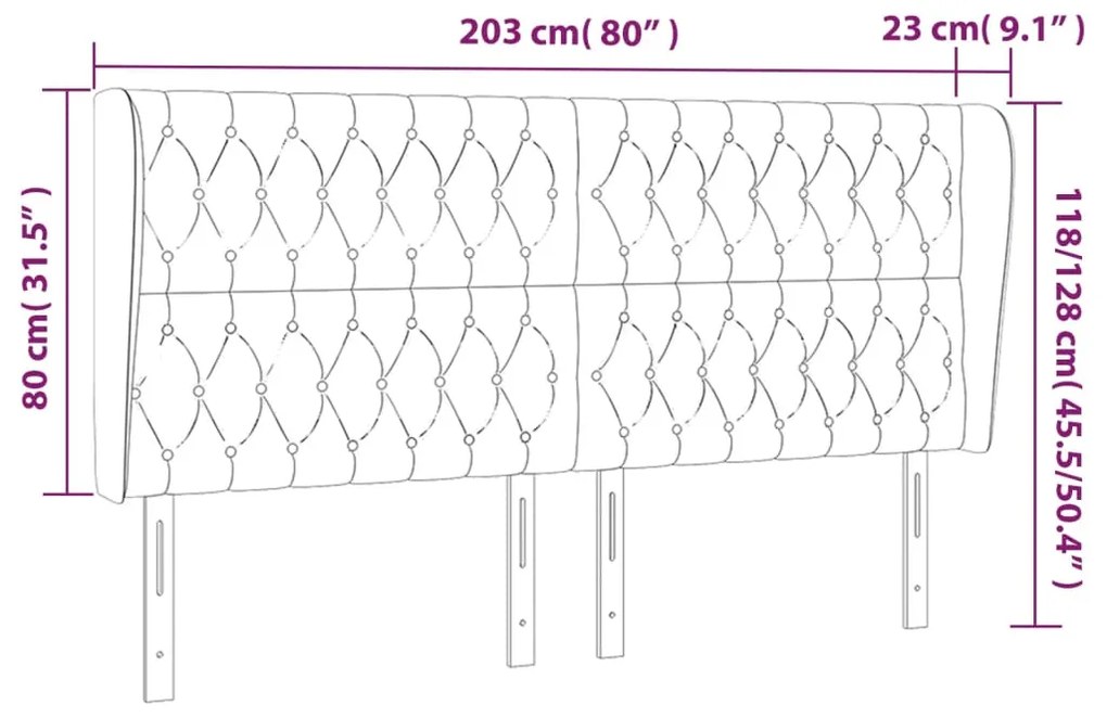 Cabeceira cama c/ abas veludo 203x23x118/128 cm cinzento-escuro