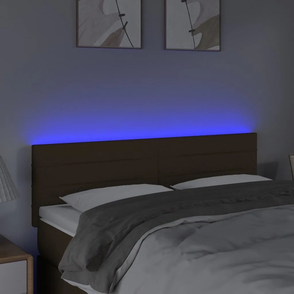 Cabeceira de cama c/ luzes LED tecido 144x5x78/88 cm castanho