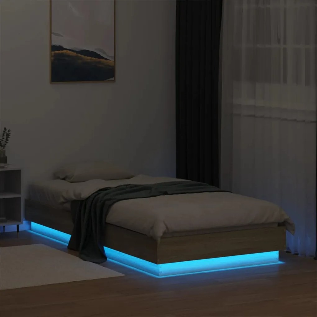 Estrutura de cama com luzes LED 90x190 cm carvalho sonoma