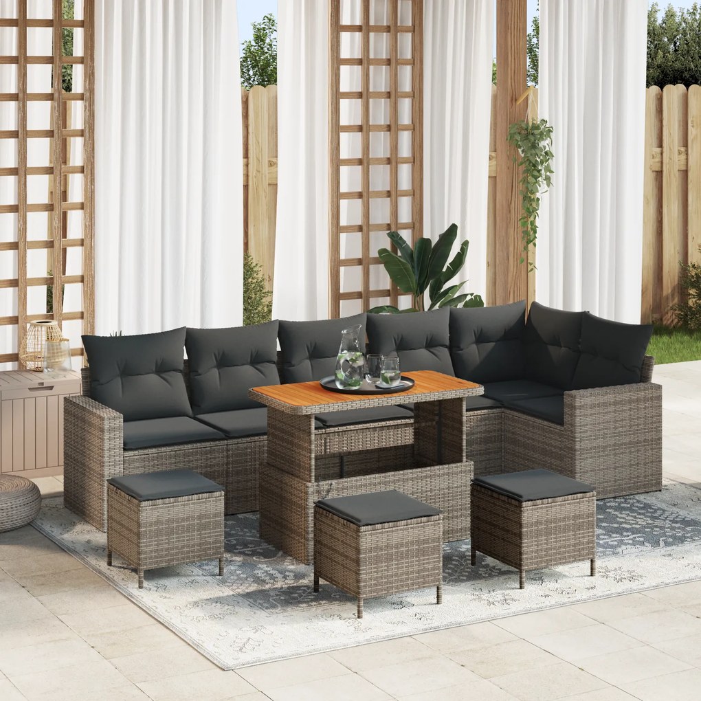Conjunto de Sofás de Jardim vidaXL com Almofadas Cinza Rattan Acácia d