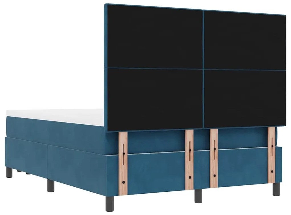 Cama Box Spring com Colchão & Banco Azul Escuro 140x190 cm Veludo