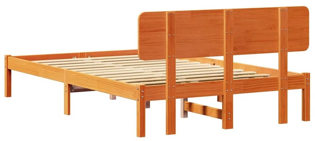 Cama com Cabeceira Marrom Encerada 120 x 190 cm em Madeira de Pinho Só