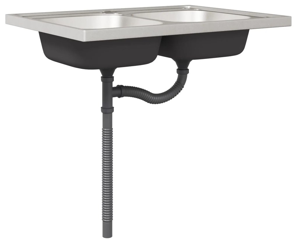 Armário de Cozinha vidaXL "Lucca" com Duas Pias em Cinza Concreto e Ma