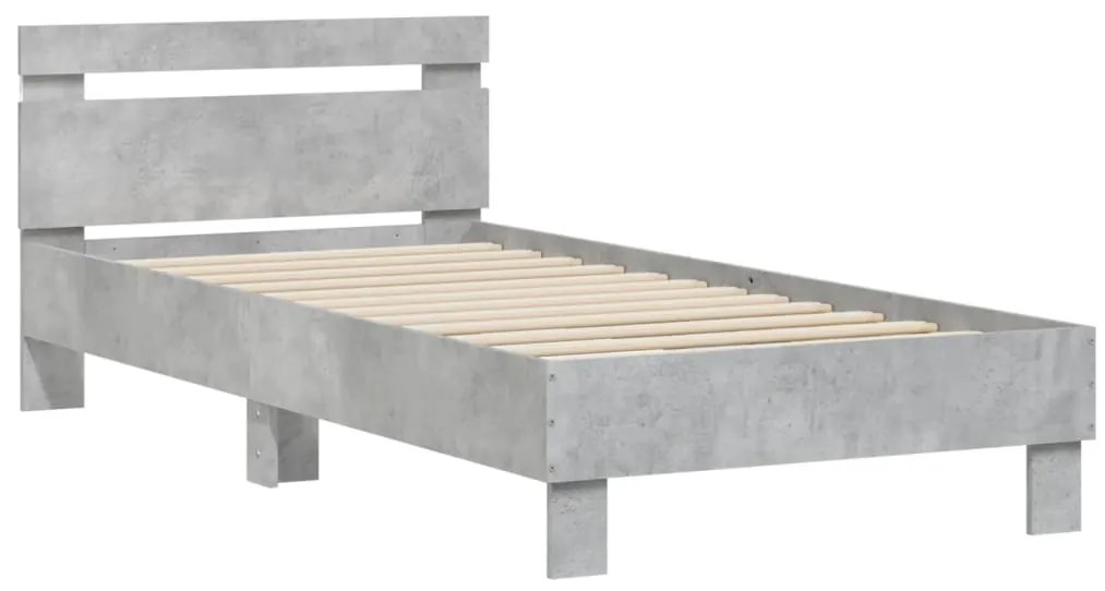 Estrutura de cama c/ cabeceira/luzes LED 90x200cm cinza cimento