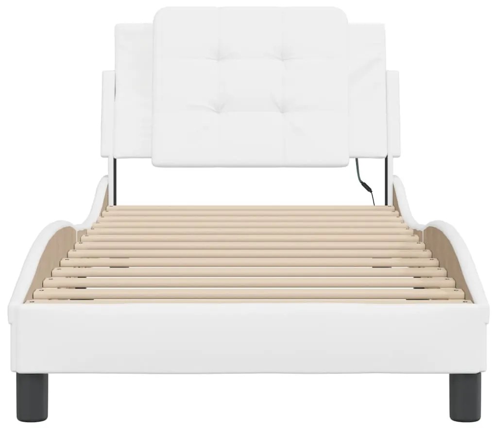 Estrutura de cama c/ luzes LED 90x190cm couro artificial branco