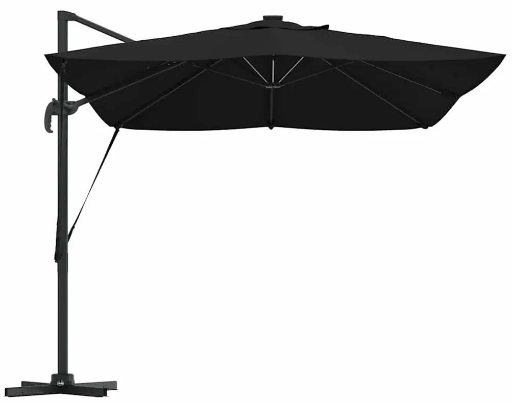 Guarda-sol Cantilever Roma com LEDs, Preto, 352 x 251 x 265 cm, alumín
