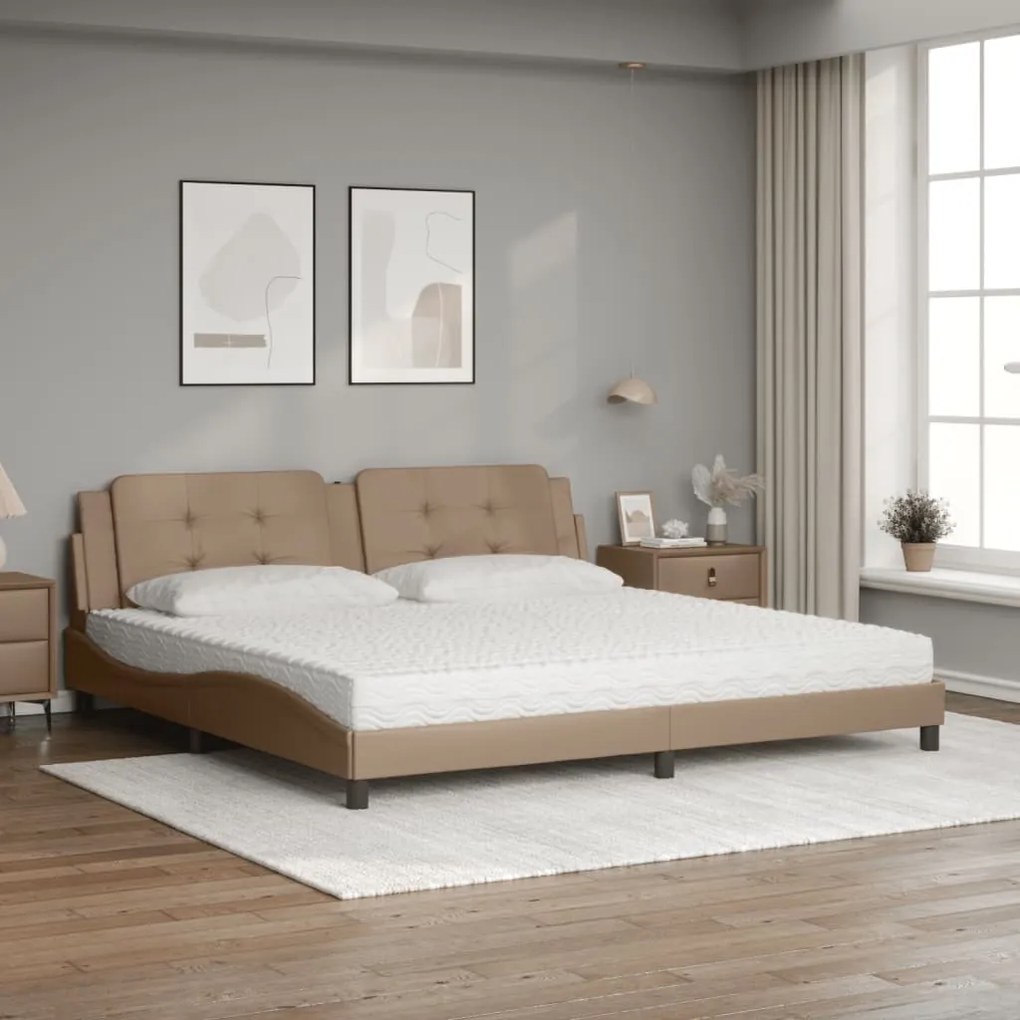 Cama com colchão 200x200 cm couro artificial cappuccino