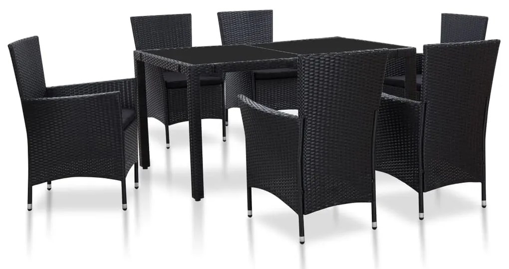 vidaXL 7 pcs conjunto de jantar para exterior vime PE preto