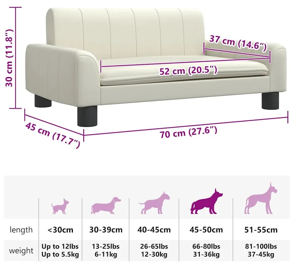 Cama para cães 70x45x30 cm couro artificial cor creme