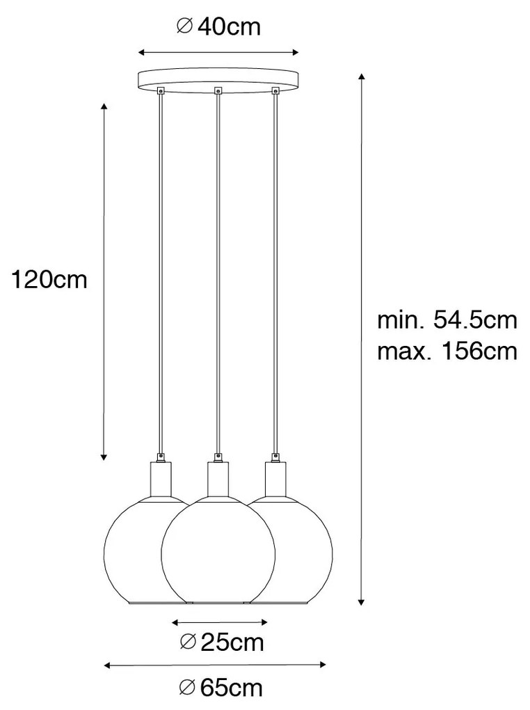 Candeeiro de suspensão design preto com vidro dourado 3 luzes - Bert Design