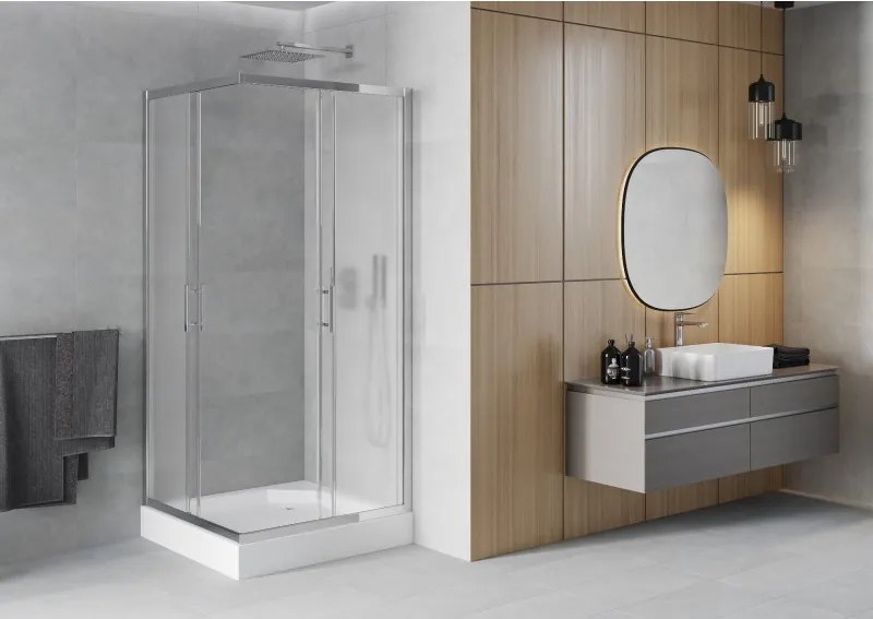 Mexen Rio cabine de duche quadrada 90 x 90 cm, fosca, cromada + base de duche, branca - 860-090-090-01-30-4510