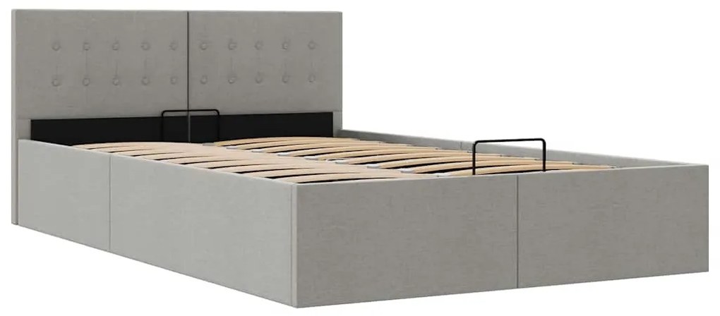 Cama Hidráulica Karen com Arrumação - 140x200cm - Em Tecido Cinza-Clar