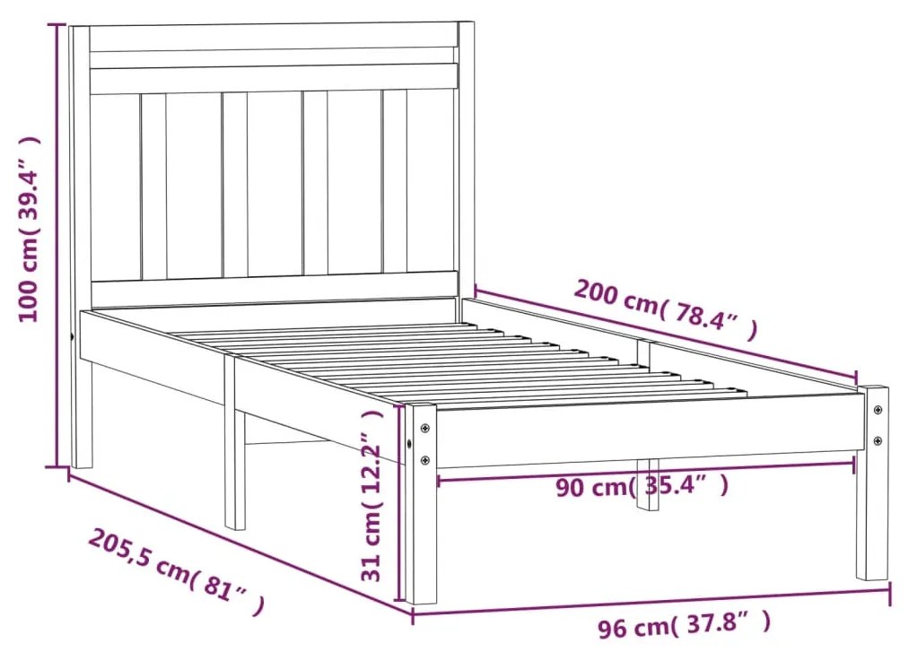 Estrutura de cama 90x200 cm pinho maciço branco