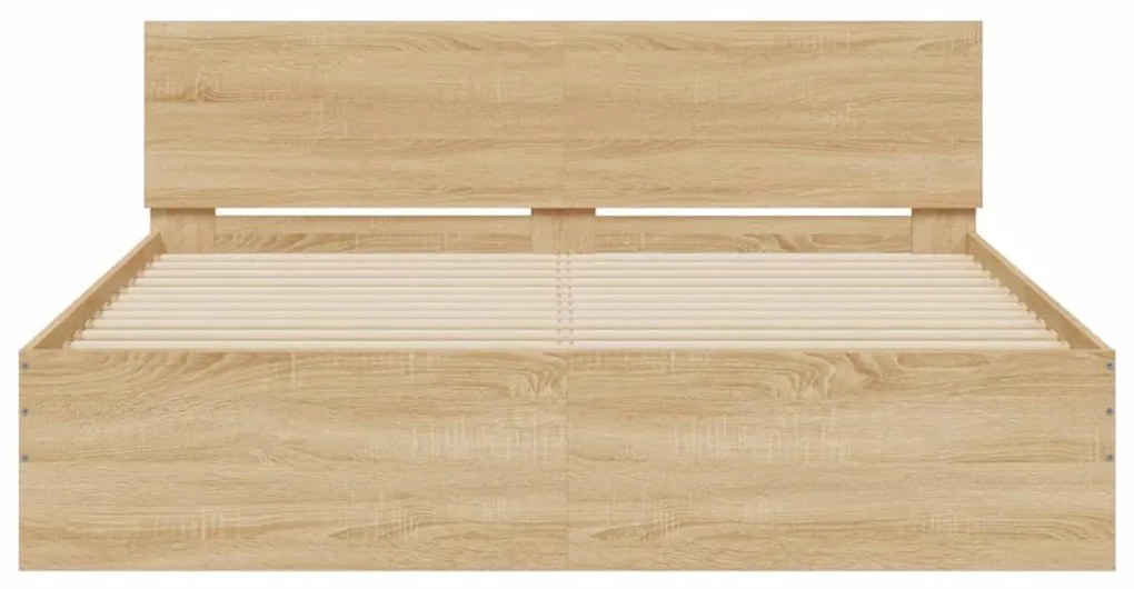 Estrutura cama c/ cabeceira/luzes LED 160x200cm carvalho sonoma