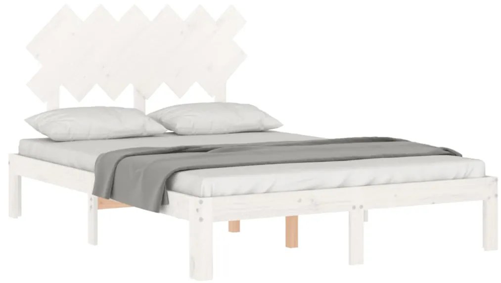 Estrutura de cama de casal com cabeceira madeira maciça branco