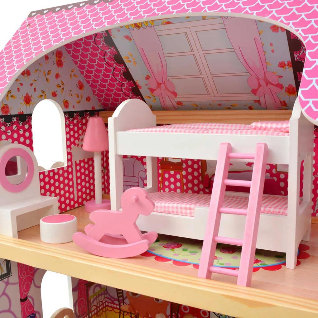 Casa de bonecas com três pisos, madeira, 60x30x90 cm