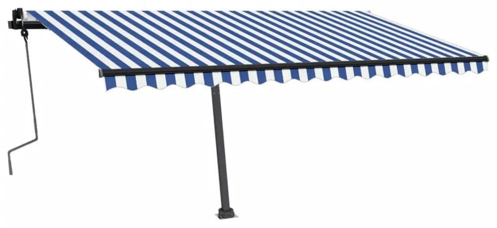 Toldo retrátil manual independente 400x350 cm azul e branco