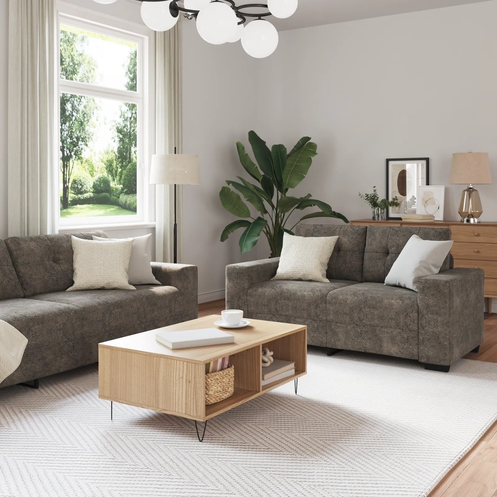 vidaXL Conjunto de Sofás com almofada 3 pcs Cinzeto 221 x 78 x 80 cm