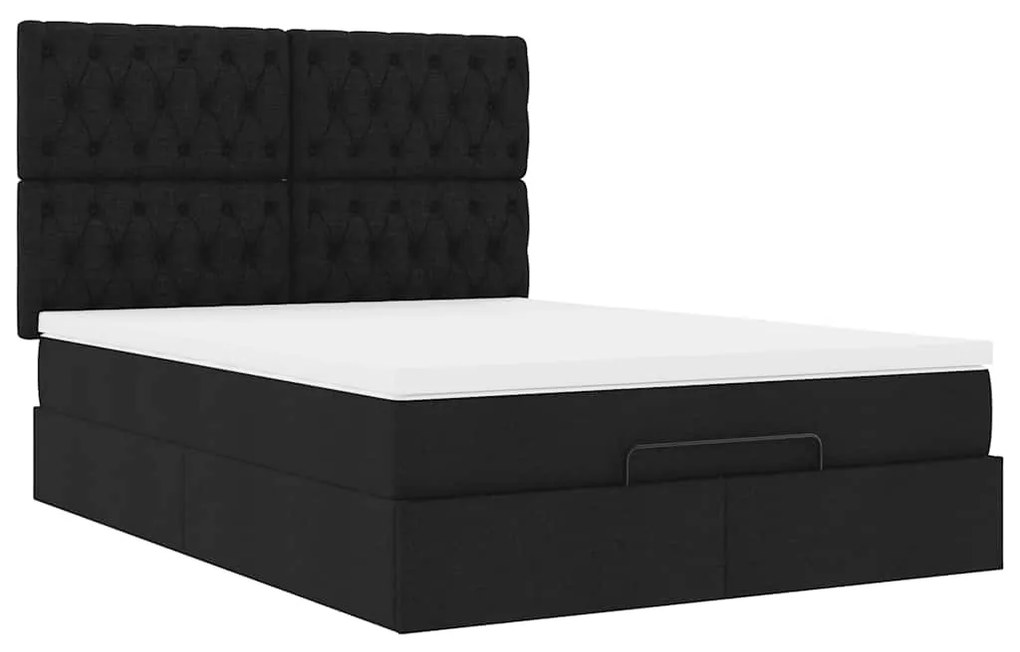 Estrutura de cama otomana com colchão 140x190 cm tecido preto