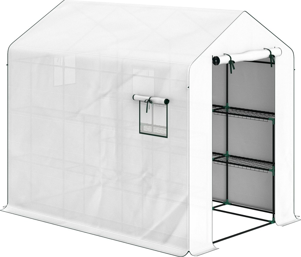 Outsunny Estufa de Jardim 3 m² com 3 Prateleiras Pe 135 g/m² Anti-Uv Porta Enrolável e Janelas em Tela | Aosom Portugal