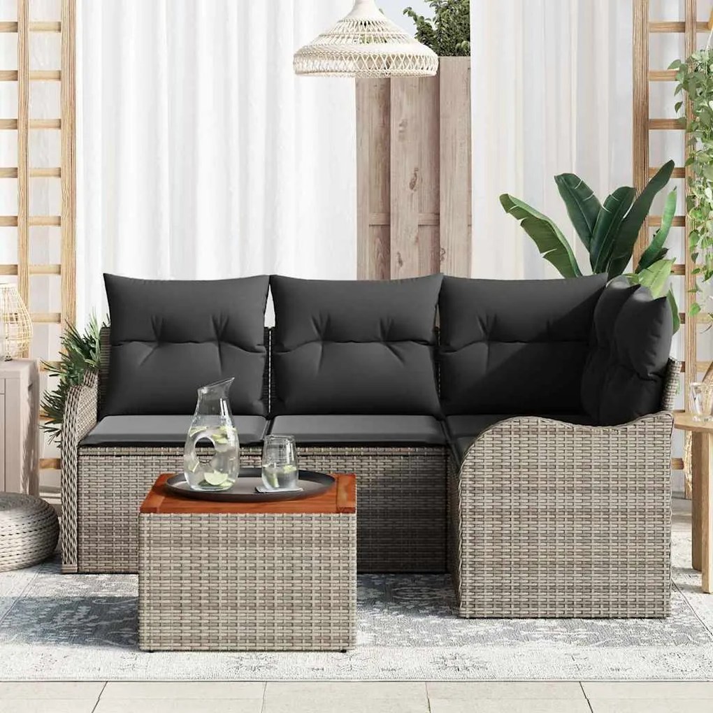 Conjunto de Sofá de Jardim com 5 peças e almofadas cinza em rattan sin