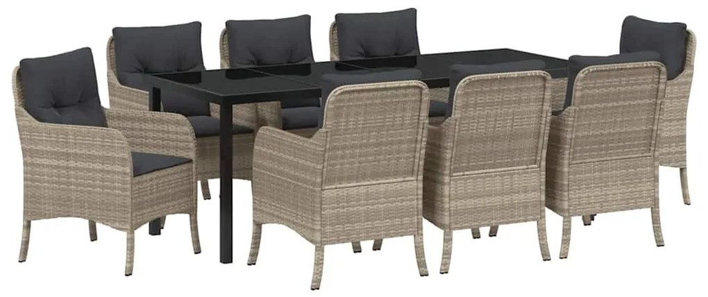 Conjunto de Jantar de Jardim com Almofadas Cinza-claro Poly Rattan