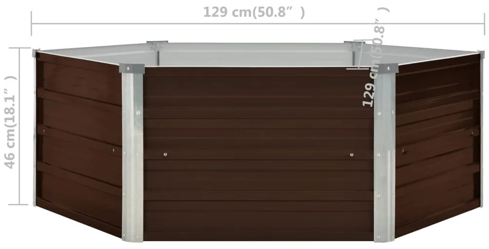 Canteiro jardim elevado 129x129x46cm aço galvanizado castanho