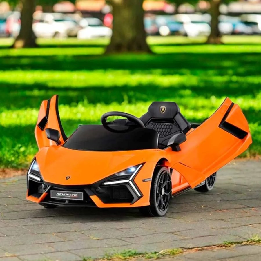 Carro elétrico para crianças 12V com controle remoto, portas hidráulicas, rodas de transporte e suspensão nas 4 rodas Laranja