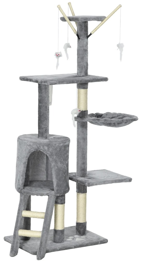 PawHut Arranhador para Gatos de 134,2 cm com Caverna Plataformas Rato de Brinquedo Rede e Postes de Sisal 50x35x134,2 cm Cinza