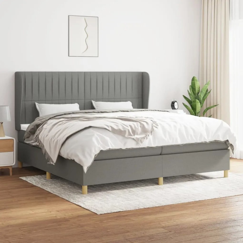 vidaXL Cama com molas/colchão 200x200 cm tecido cinzento-escuro