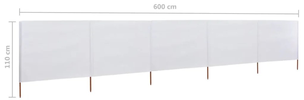 Para-vento com 5 painéis em tecido 600x80 cm cor areia branco
