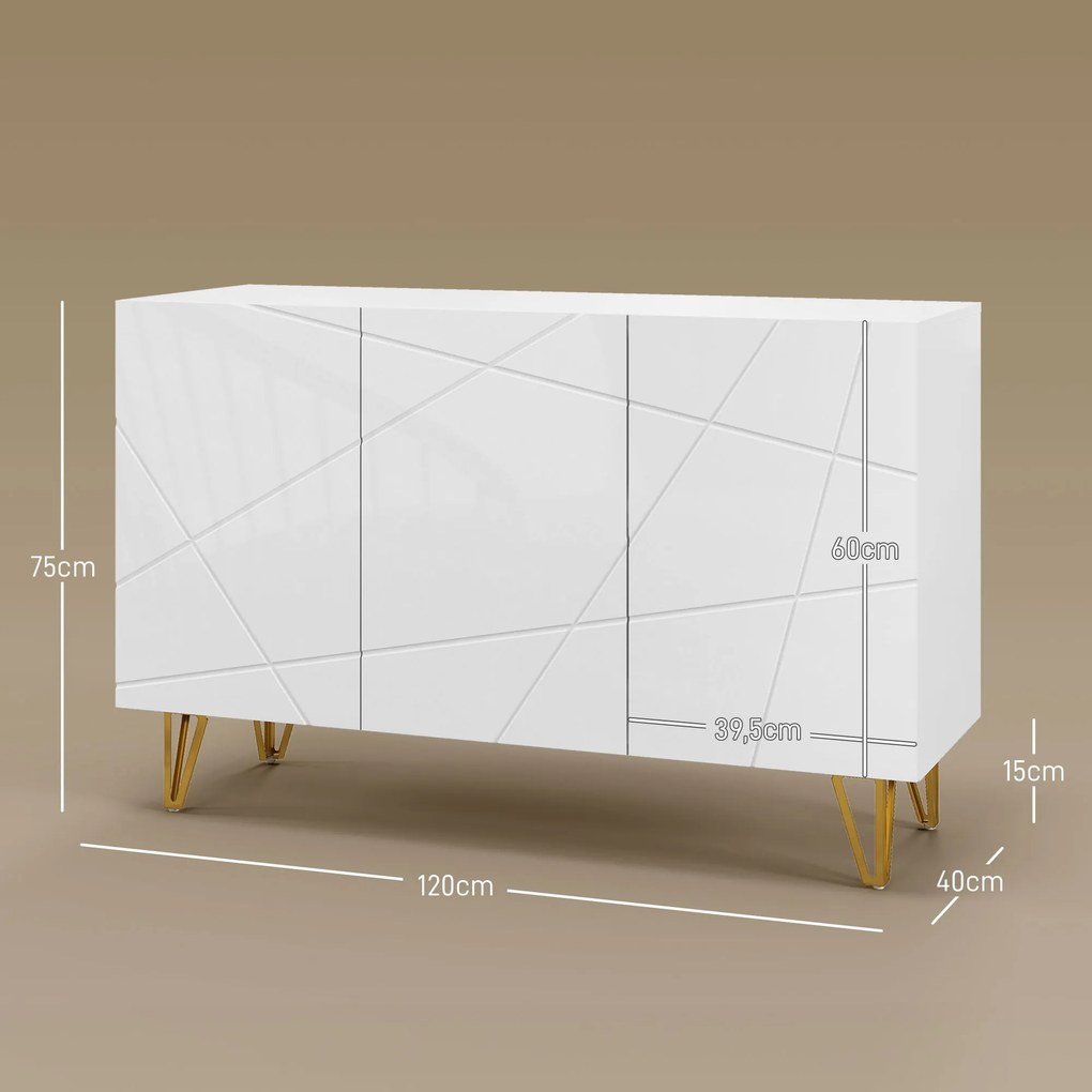 Aparador Luna para Sala - Aparador de Entrada com 3 Portas e Prateleir