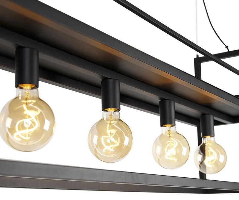 Candeeiro de suspensão industrial preto com prateleira grande 4 luzes - Cage Rack Industrial