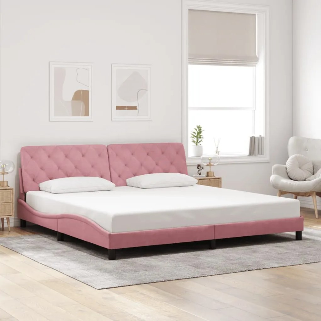 vidaXL Estrutura de cama c/ cabeceira 200x200 cm veludo rosa