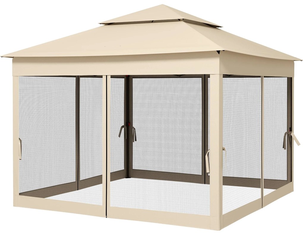 Outsunny Tenda Dobrável de Exterior Tenda de Jardim com Teto Duplo Rede Mosquiteira Amovível 325x325x270 cm Creme