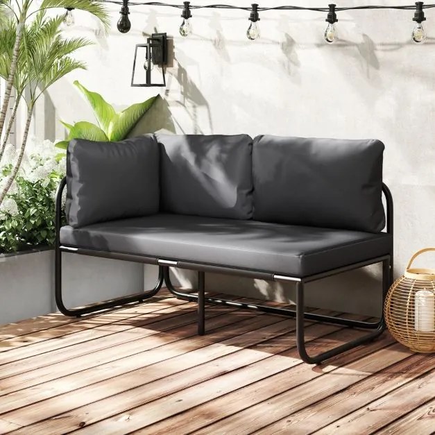 Sofá de jardim exterior 116 x 65 x 59 cm de 2 lugares com almofadas removíveis, apoios de braços laterais e estrutura em metal 116 x 65 x 59 cm cinzen