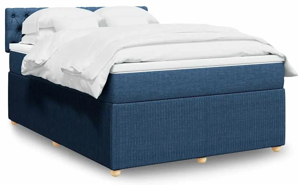 Cama com molas/colchão 160x200 cm tecido azul