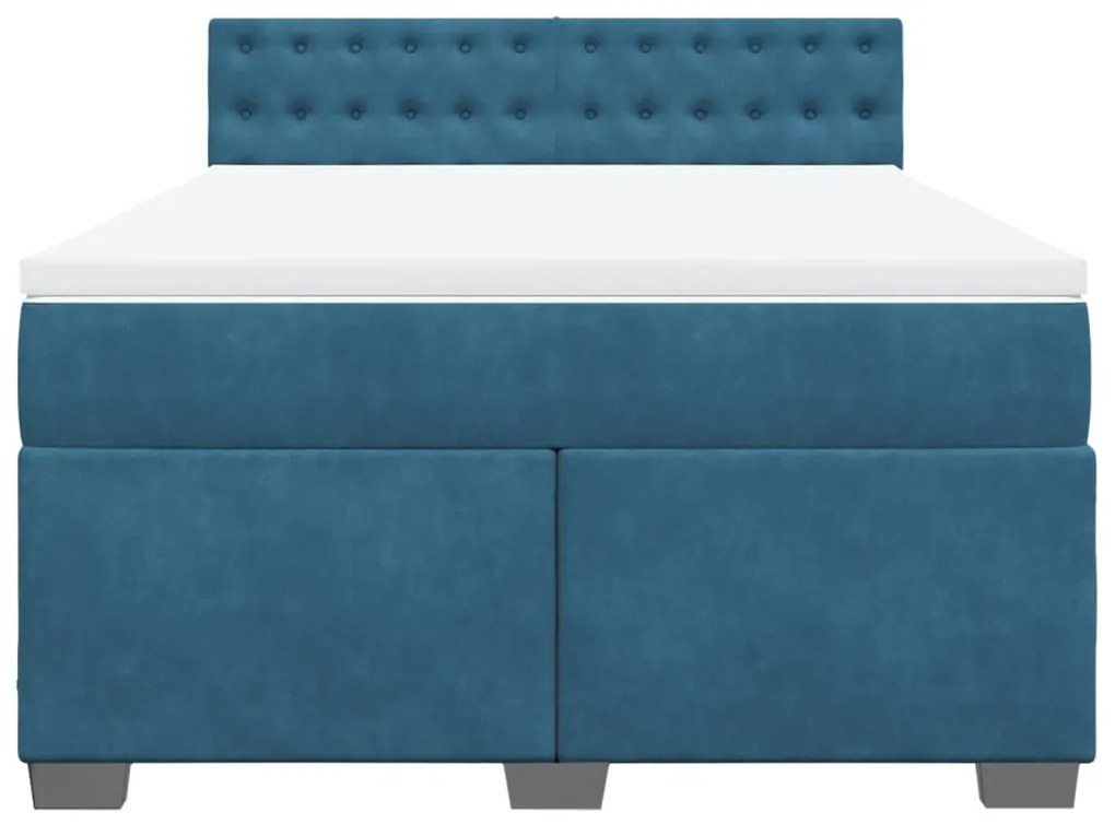 Cama boxspring com colchão 140x190 cm veludo azul