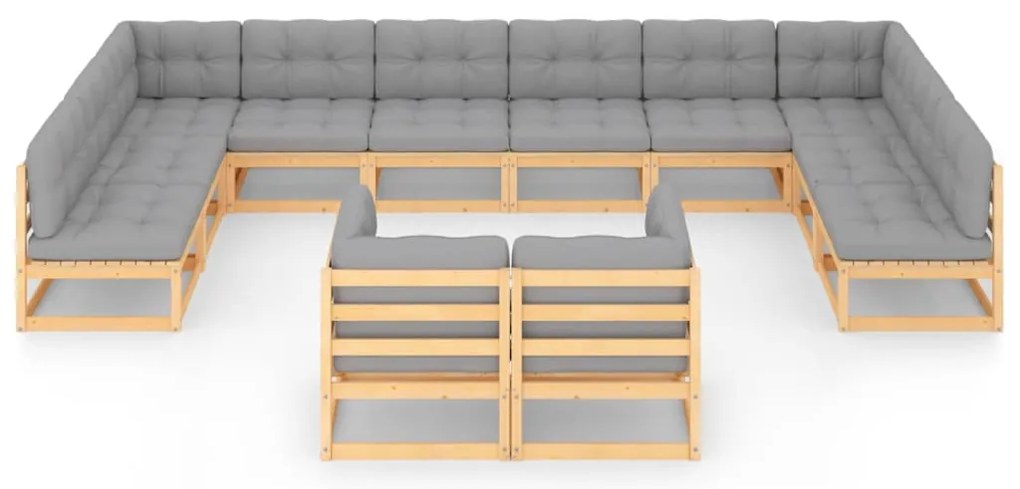12 pcs conjunto lounge de jardim com almofadões pinho maciço