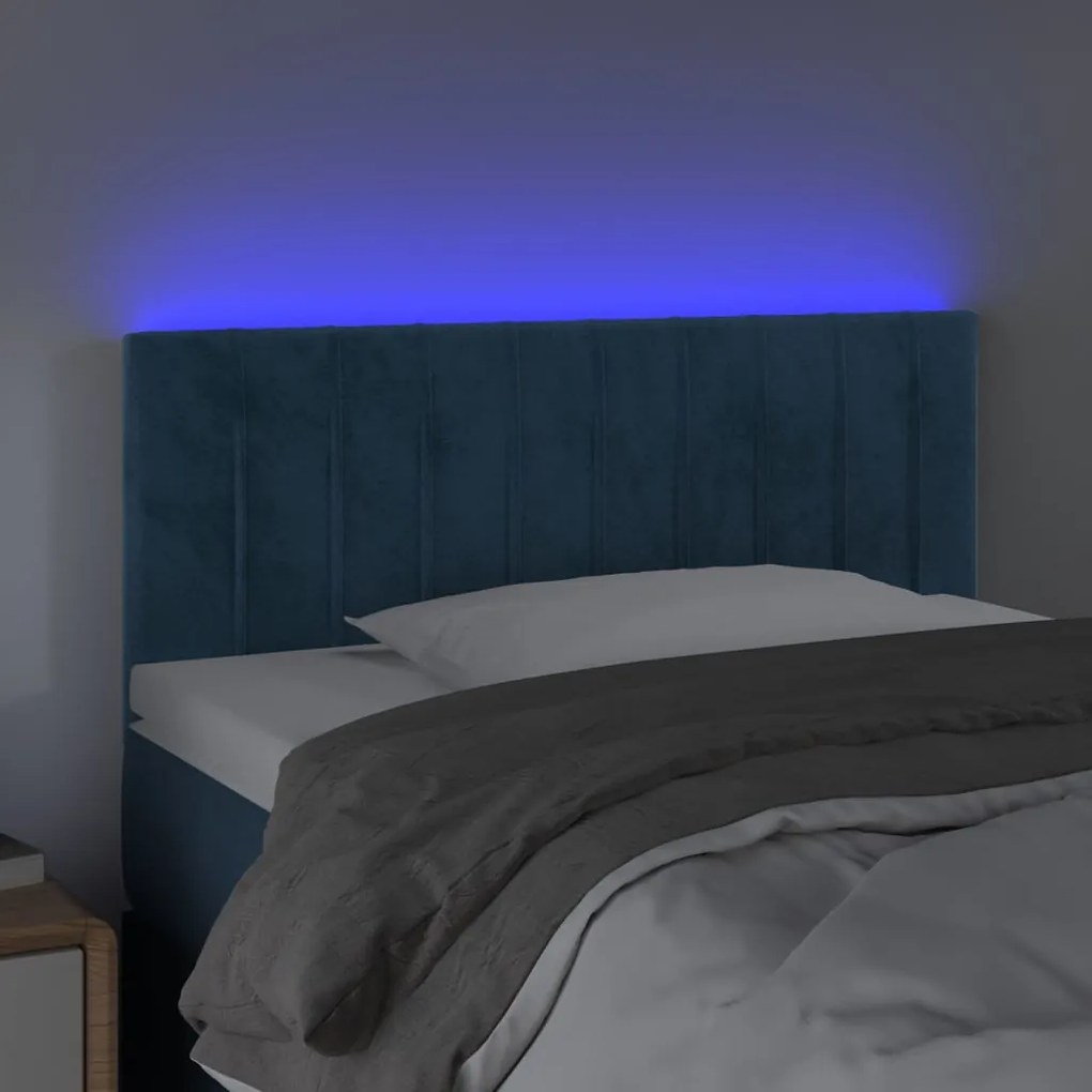 Cabeceira de cama c/ luzes LED veludo 100x5x78/88cm azul-escuro