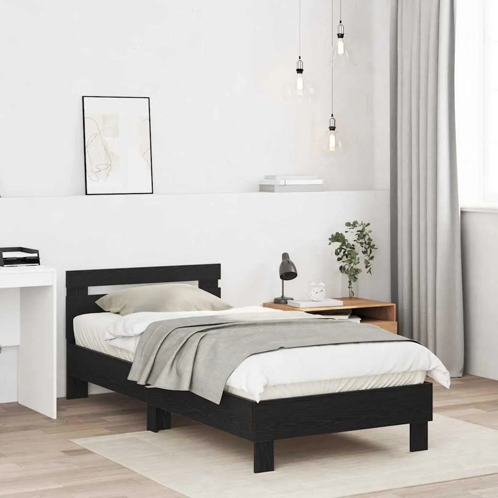 Estrutura de Cama em Preto Carvalho da - 90 x 200 cm, feita de madeira