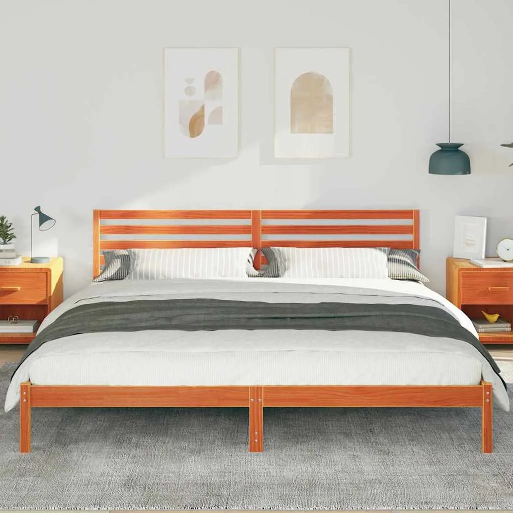 Estrutura da Cama com cabeceira Castanho-mel 200 x 220 cm