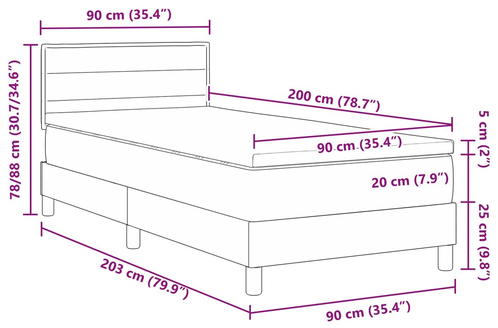 Cama Box com Colchão Castanho 90x200 cm Tecido