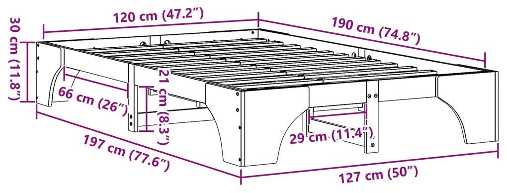 Estrutura de Cama Branca Madeira Maciça 120 x 190 cm