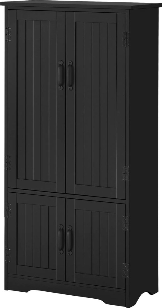 Aparador de cozinha contemporâneo com múltiplas opções de arrumação: 2 armários e 3 prateleiras, 60 x 30 x 123 cm, preto